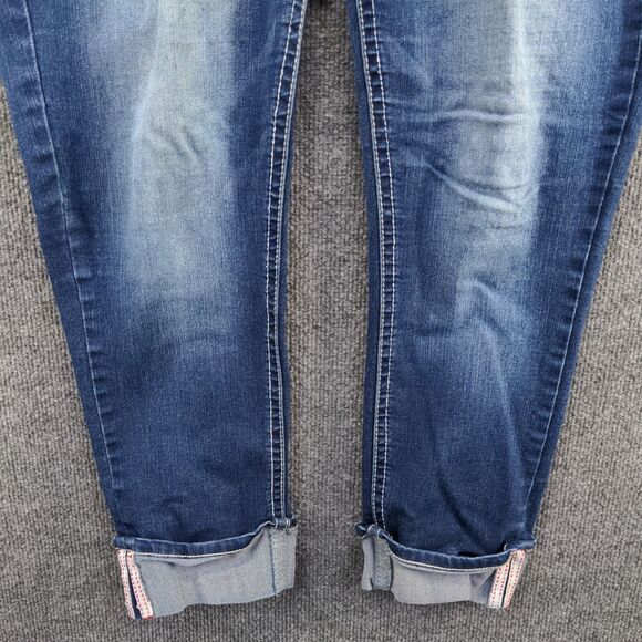 WallFlower Womens Cuffed Cropped Jeans Blue Size 11 Faded Whiskers 2-Button - Picture 8 of 16